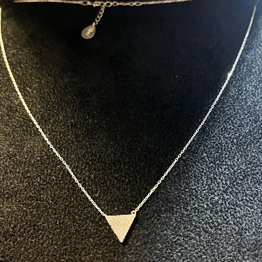 Elegant Silver Triangle Sparkly Pendant Necklace